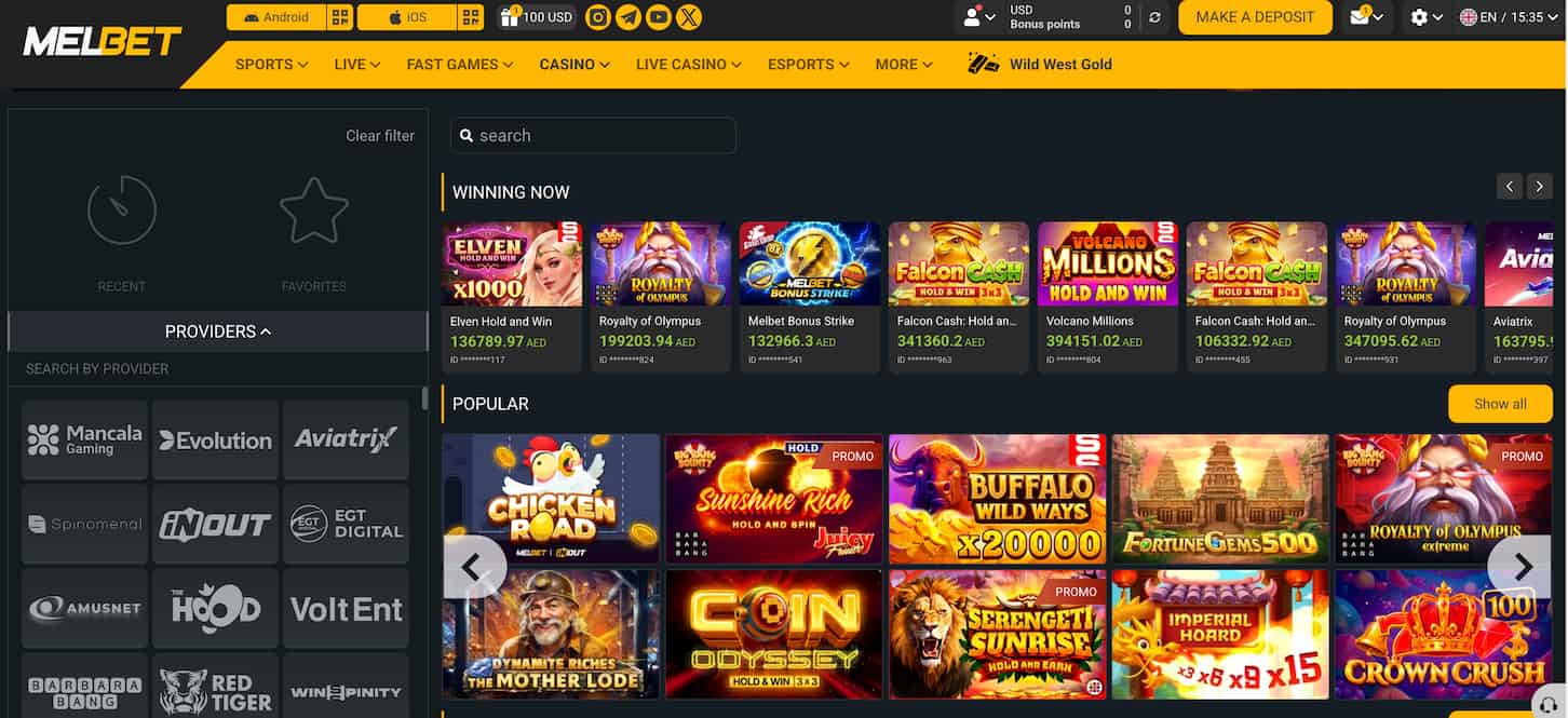 melbet online casino section
