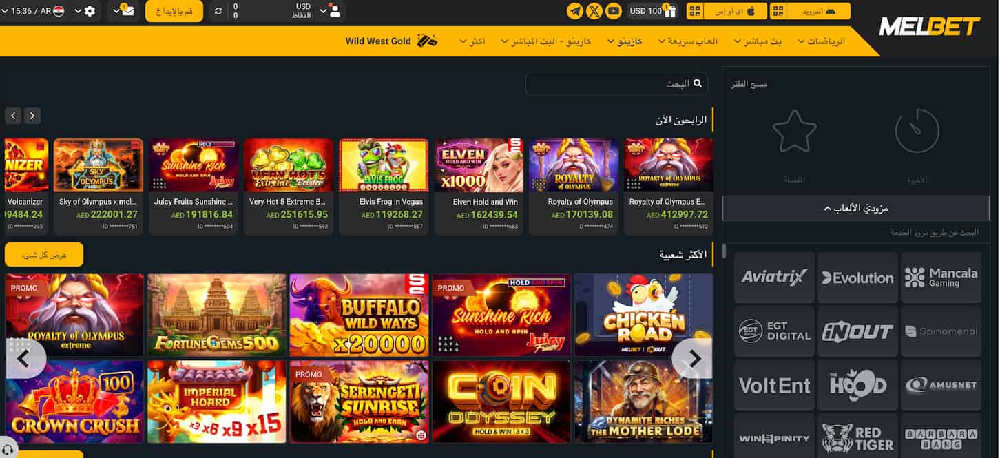 قسم الكازينو في melbet